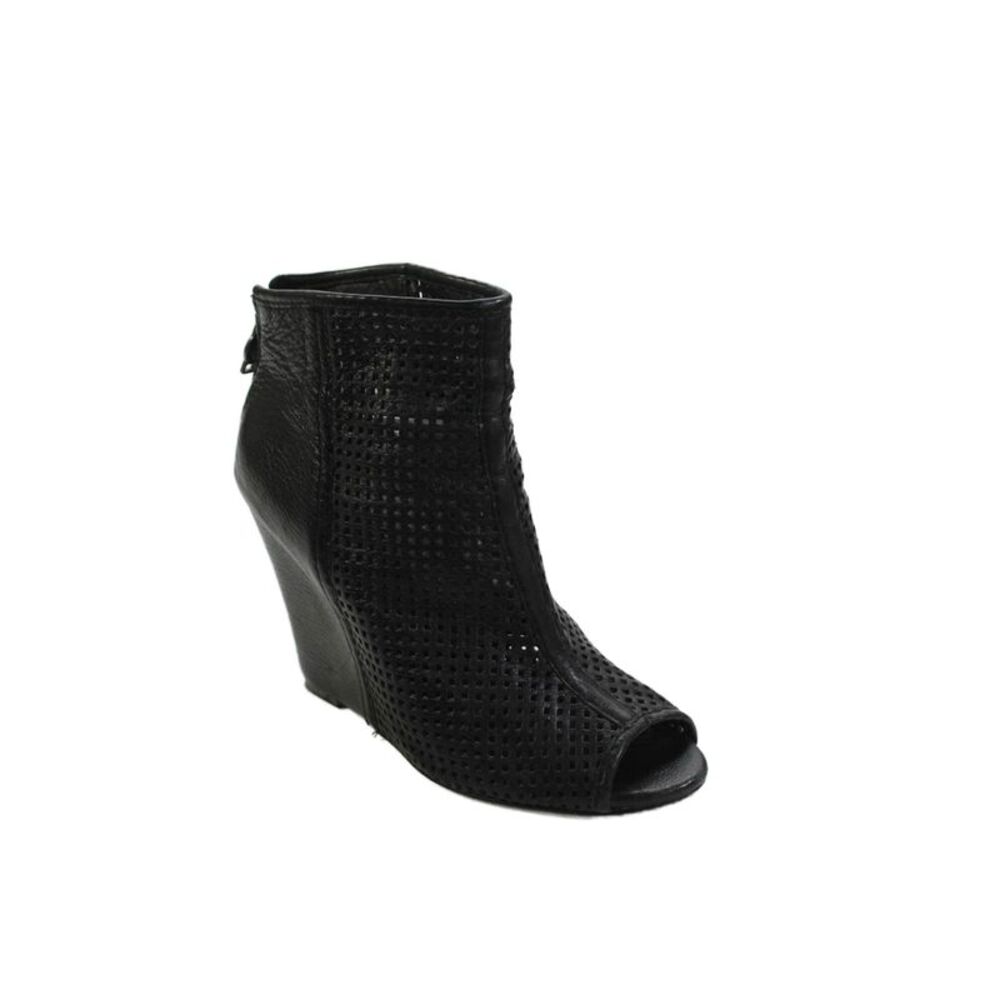 Ash Womens Perforated Leather Peep Toe Wedge Ankle Boots Black Size 37 7